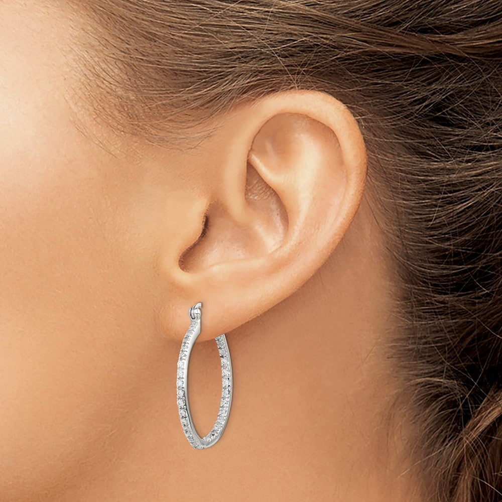 Rhodium-plated Sterling Silver CZ IN OUT Hoop Earrings