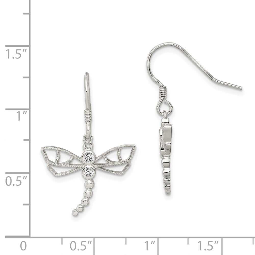 Sterling Silver CZ Dragonfly Earrings