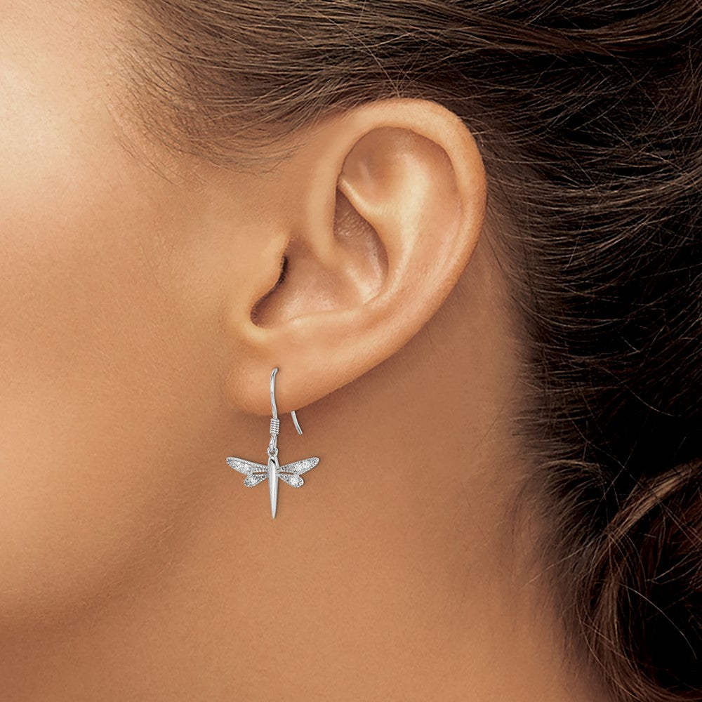 Sterling Silver CZ Dragonfly Earrings