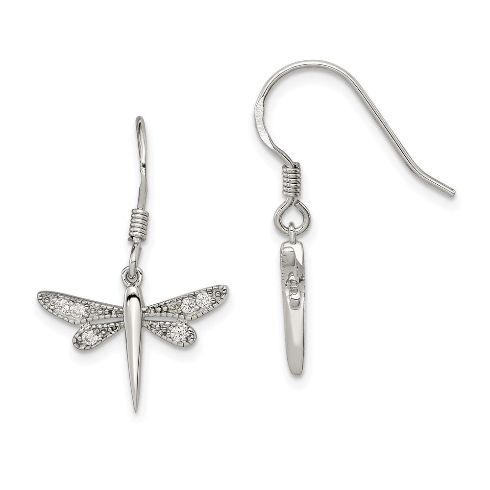 Sterling Silver CZ Dragonfly Earrings