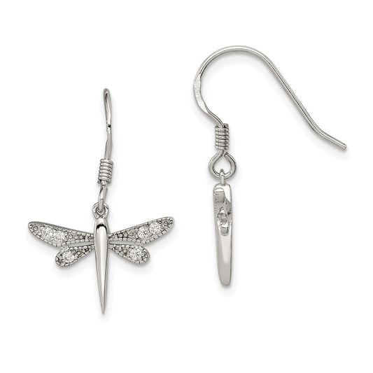 Sterling Silver CZ Dragonfly Earrings