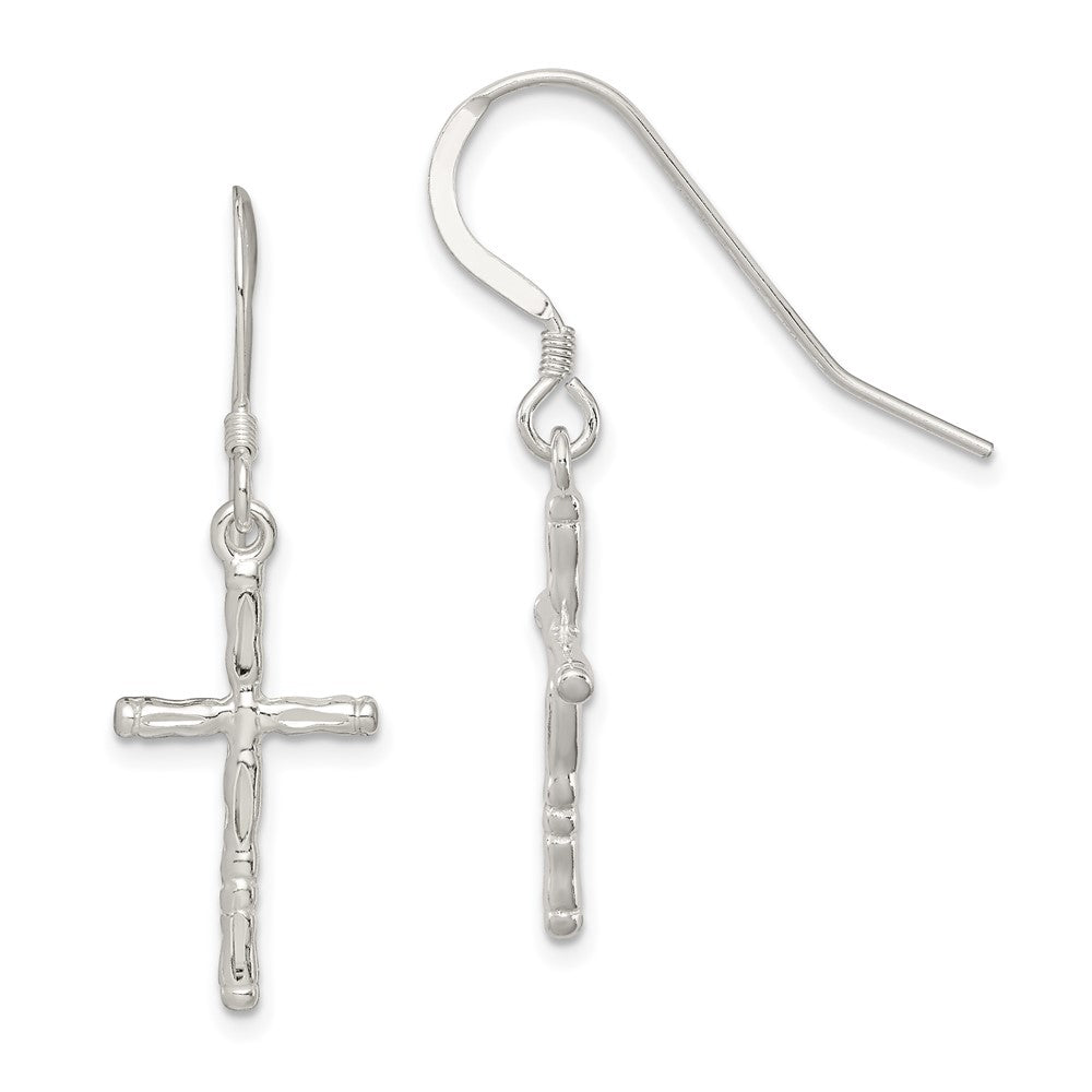 Sterling Silver Polished Cross Earrings