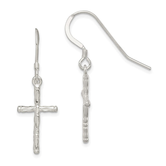 Sterling Silver Polished Cross Earrings