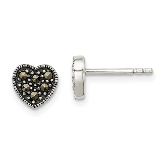 Sterling Silver Marcasite Heart Earrings