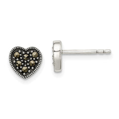 Sterling Silver Marcasite Heart Earrings