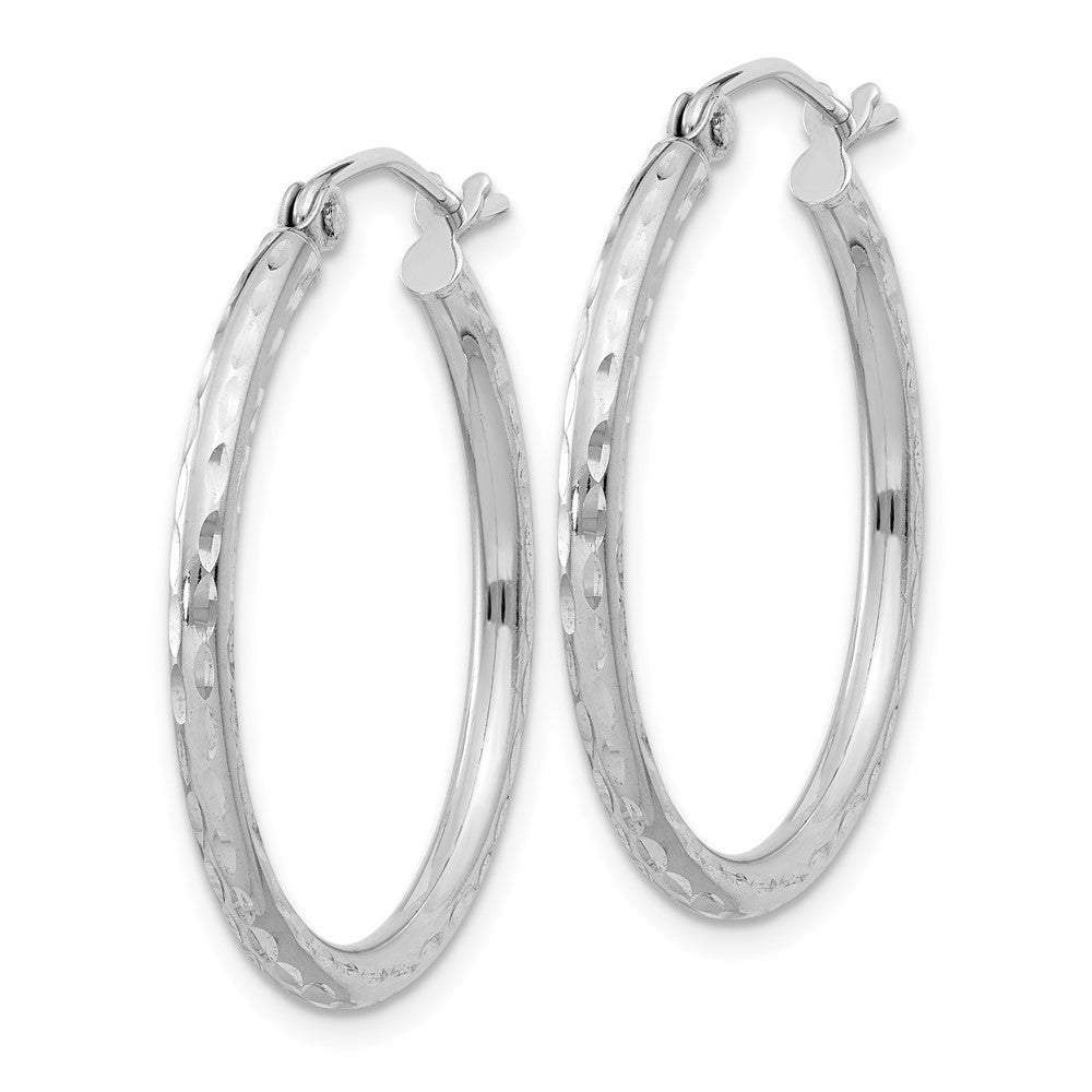 Rhodium-plated Sterling Silver 2mm Diamond-cut Hoop Earrings