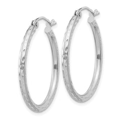 Rhodium-plated Sterling Silver 2mm Diamond-cut Hoop Earrings
