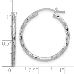 Rhodium-plated Sterling Silver 2mm Diamond-cut Hoop Earrings