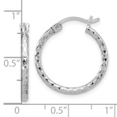 Rhodium-plated Sterling Silver 2mm Diamond-cut Hoop Earrings