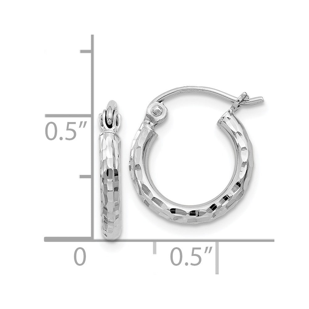 Rhodium-plated Sterling Silver 2mm Diamond-cut Hoop Earrings
