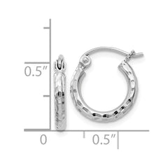 Rhodium-plated Sterling Silver 2mm Diamond-cut Hoop Earrings