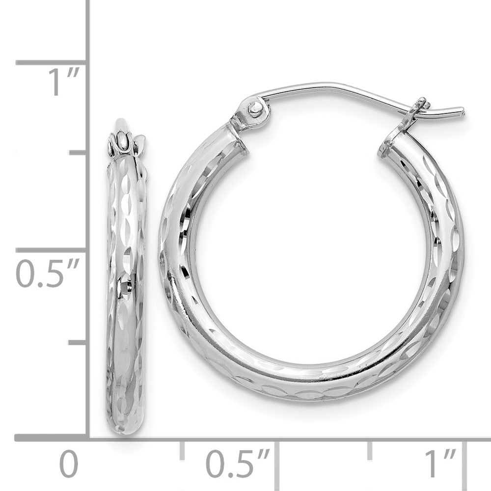 Rhodium-plated Sterling Silver 2.5mm Diamond-cut Hoop Earrings