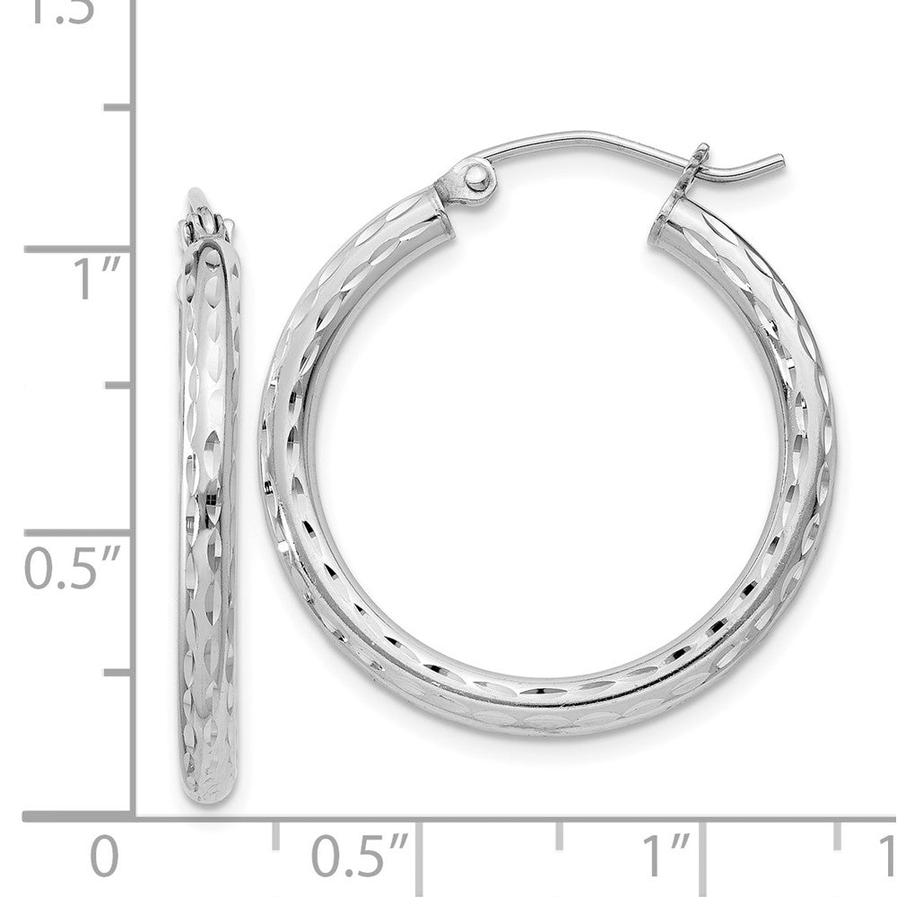 Rhodium-plated Sterling Silver 2.5mm Diamond-cut Hoop Earrings