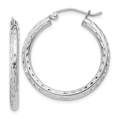 Rhodium-plated Sterling Silver 2.5mm Diamond-cut Hoop Earrings
