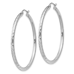 Rhodium-plated Sterling Silver 2.5mm Diamond-cut Hoop Earrings