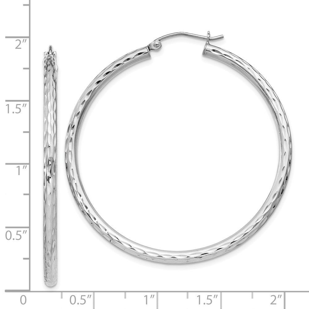 Rhodium-plated Sterling Silver 2.5mm Diamond-cut Hoop Earrings