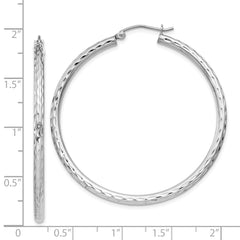 Rhodium-plated Sterling Silver 2.5mm Diamond-cut Hoop Earrings