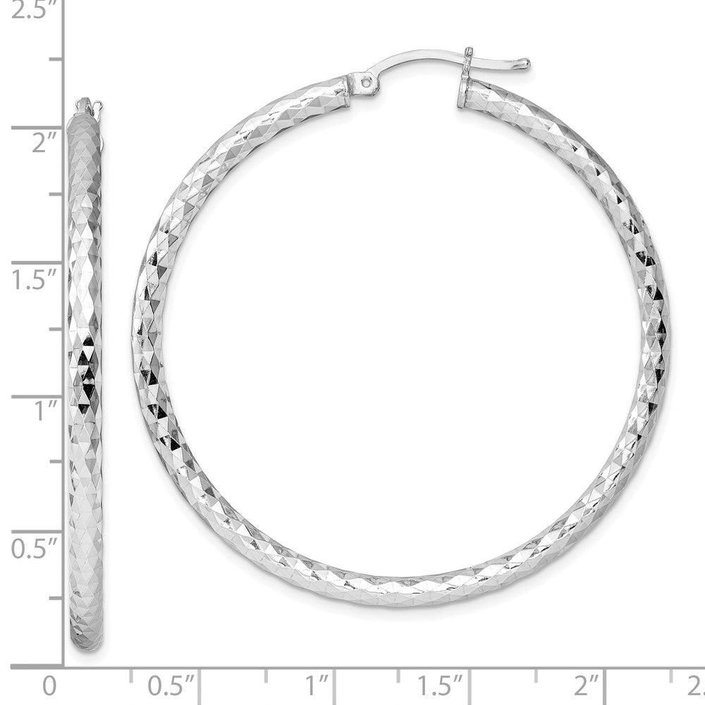 Rhodium-plated Sterling Silver 3.00mm Diamond-cut Hoop Earrings