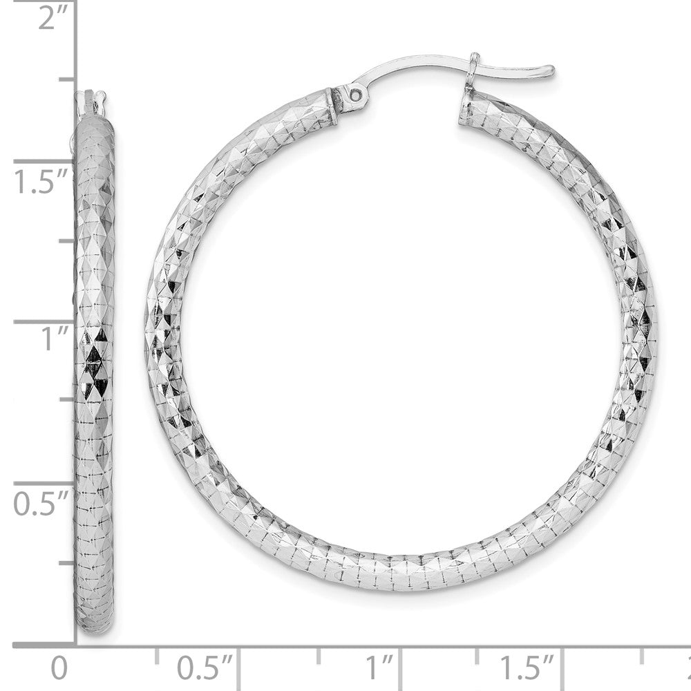 Rhodium-plated Sterling Silver 3.00mm Diamond-cut Hoop Earrings