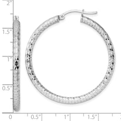 Rhodium-plated Sterling Silver 3.00mm Diamond-cut Hoop Earrings