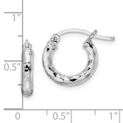 Rhodium-plated Sterling Silver 3.00mm Diamond-cut Hoop Earrings