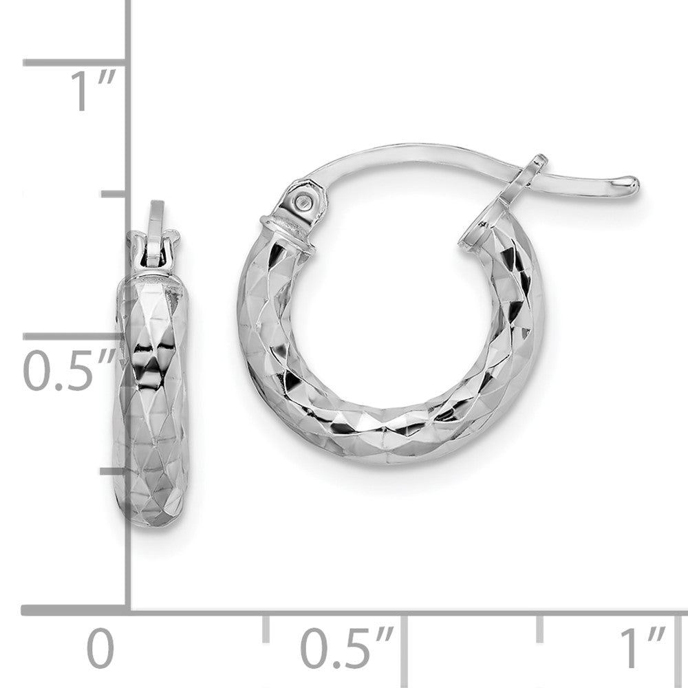 Rhodium-plated Sterling Silver 3.00mm Diamond-cut Hoop Earrings