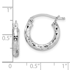 Rhodium-plated Sterling Silver 3.00mm Diamond-cut Hoop Earrings