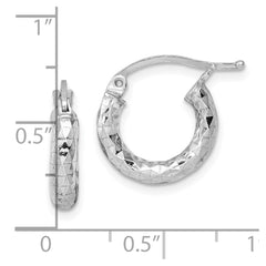 Rhodium-plated Sterling Silver 3.00mm Diamond-cut Hoop Earrings