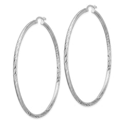 Rhodium-plated Sterling Silver 2.5mm Polished Satin Diamond-cut Hoop Earrings
