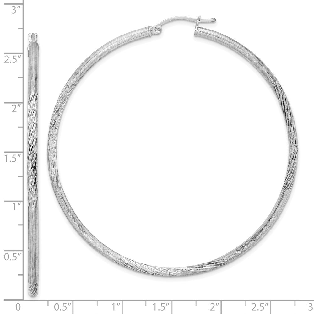 Rhodium-plated Sterling Silver 2.5mm Polished Satin Diamond-cut Hoop Earrings