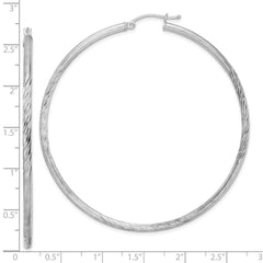 Rhodium-plated Sterling Silver 2.5mm Polished Satin Diamond-cut Hoop Earrings