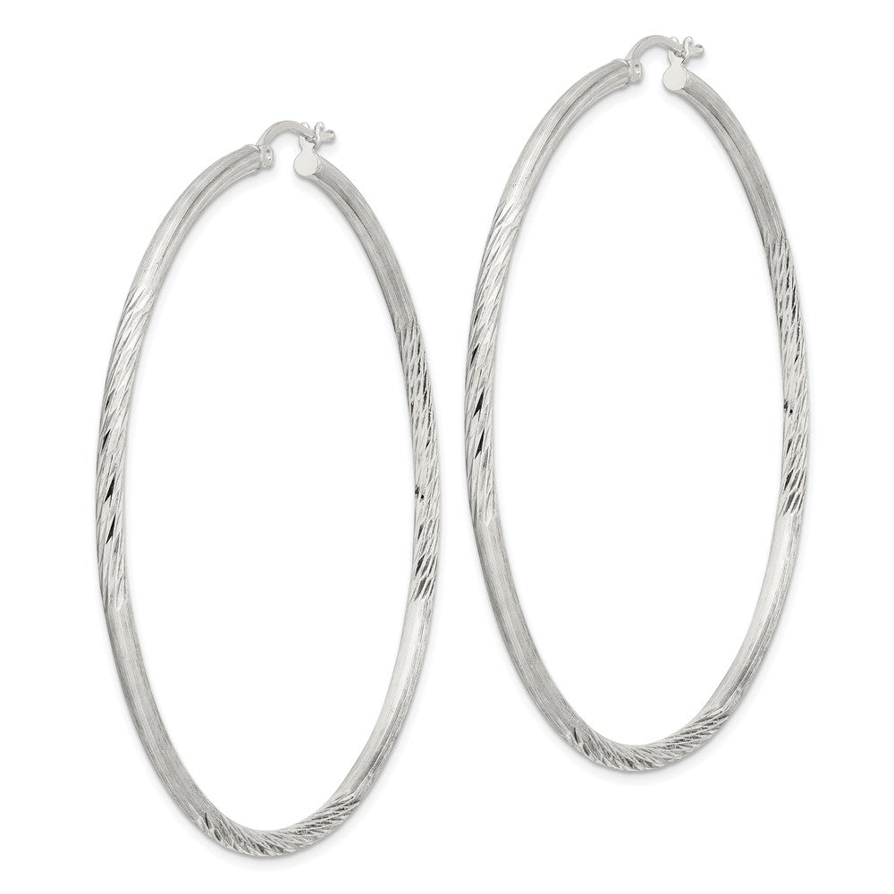 Sterling Silver 2.5mm Polished Satin Diamond-cut Hoop Earrings