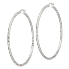 Sterling Silver 2.5mm Polished Satin Diamond-cut Hoop Earrings