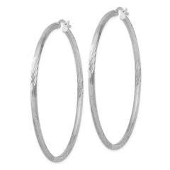 Rhodium-plated Sterling Silver 2.5mm Polished Satin Diamond-cut Hoop Earrings