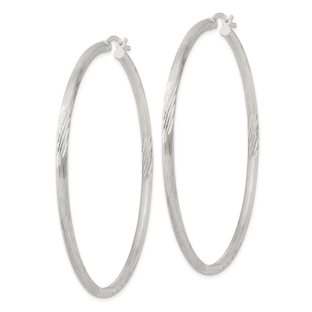 Sterling Silver 2.5mm Polished Satin Diamond-cut Hoop Earrings