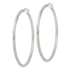 Sterling Silver 2.5mm Polished Satin Diamond-cut Hoop Earrings
