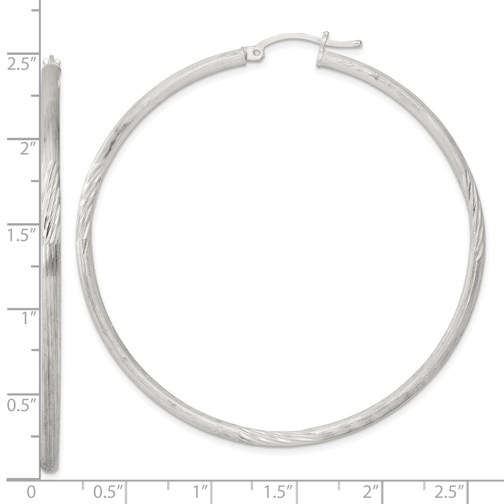 Sterling Silver 2.5mm Polished Satin Diamond-cut Hoop Earrings