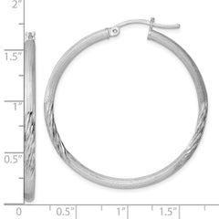 Rhodium-plated Sterling Silver 2.5mm Polished Satin Diamond-cut Hoop Earrings