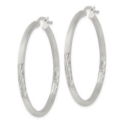 Sterling Silver 2.5mm Polished Satin Diamond-cut Hoop Earrings