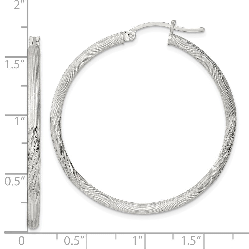 Sterling Silver 2.5mm Polished Satin Diamond-cut Hoop Earrings