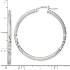 Sterling Silver 2.5mm Polished Satin Diamond-cut Hoop Earrings