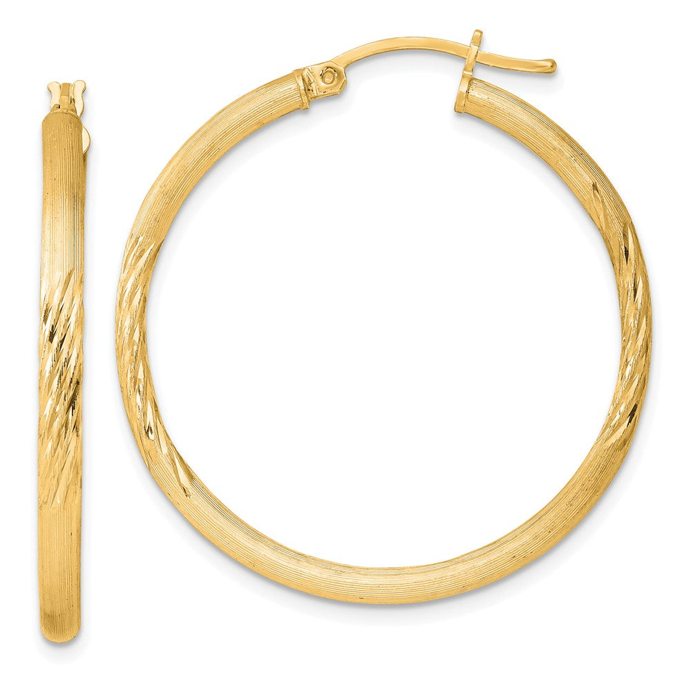 Yellow Gold-plated Sterling Silver 2.5mm Polished Satin Diamond-cut Hoop Earrings