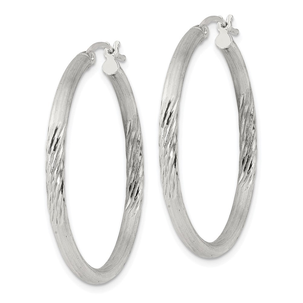 Sterling Silver 2.5mm Polished Satin Diamond-cut Hoop Earrings