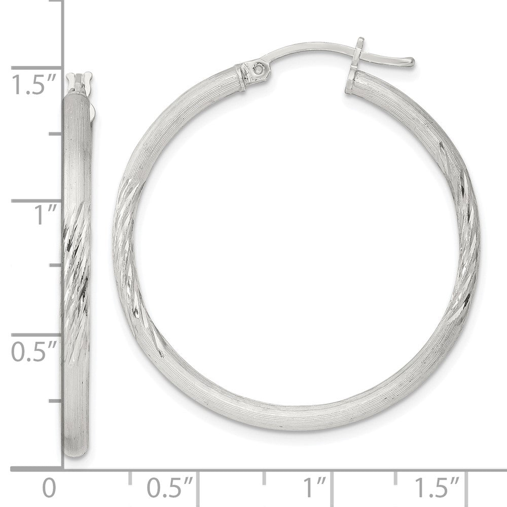 Sterling Silver 2.5mm Polished Satin Diamond-cut Hoop Earrings