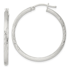 Sterling Silver 2.5mm Polished Satin Diamond-cut Hoop Earrings