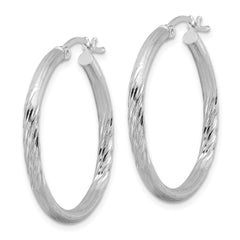 Rhodium-plated Sterling Silver 2.5mm Polished Satin Diamond-cut Hoop Earrings