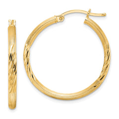 Yellow Gold-plated Sterling Silver 2.5mm Polished Satin Diamond-cut Hoop Earrings