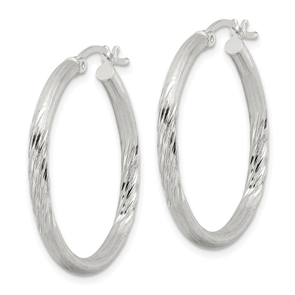 Sterling Silver 2.5mm Polished Satin Diamond-cut Hoop Earrings