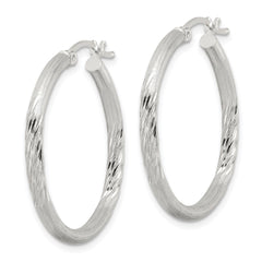 Sterling Silver 2.5mm Polished Satin Diamond-cut Hoop Earrings