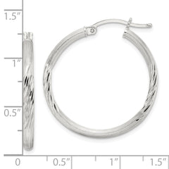 Sterling Silver 2.5mm Polished Satin Diamond-cut Hoop Earrings